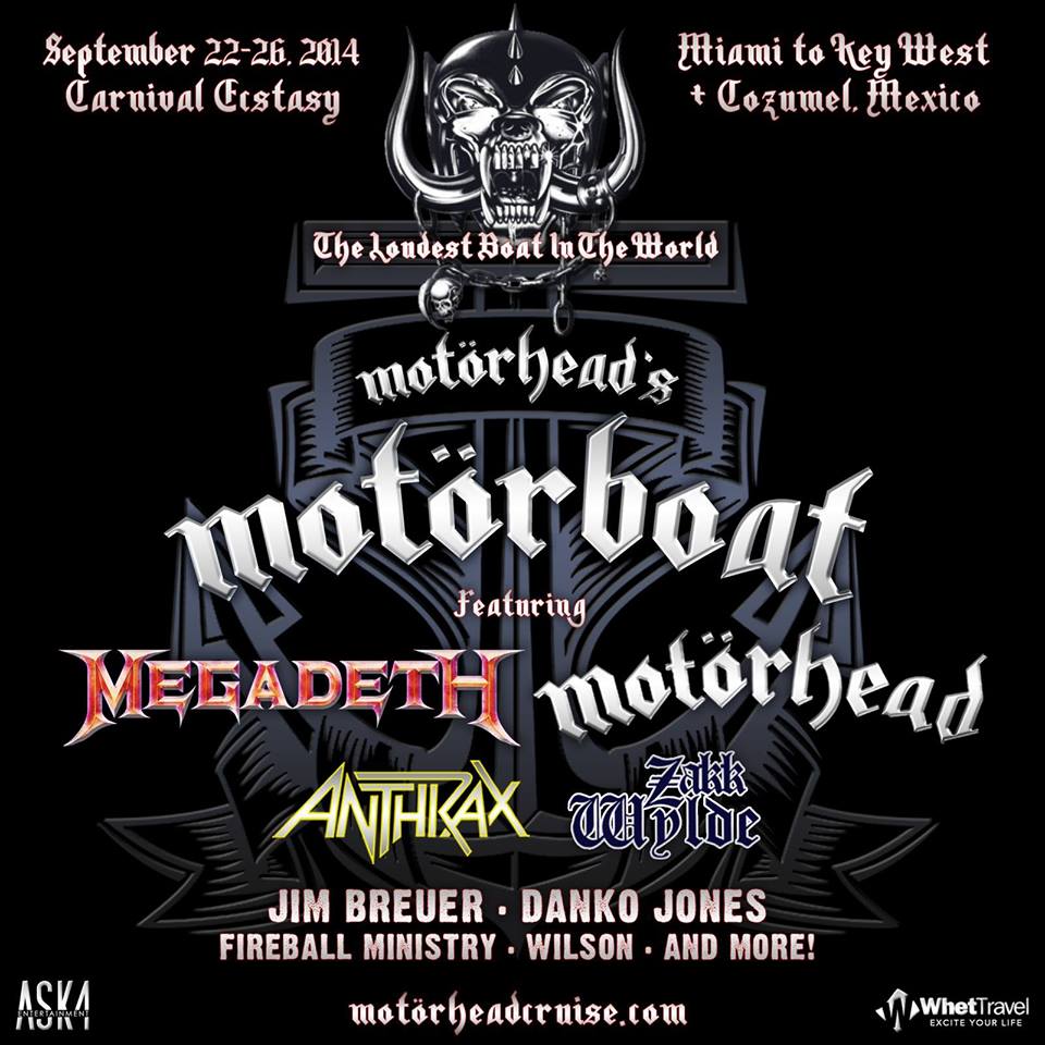 motorhead cruise, The Offficial Motorhead Cruise ‘Motorboat’ announces killer lineup featuring Megadeth and Anthrax and More…