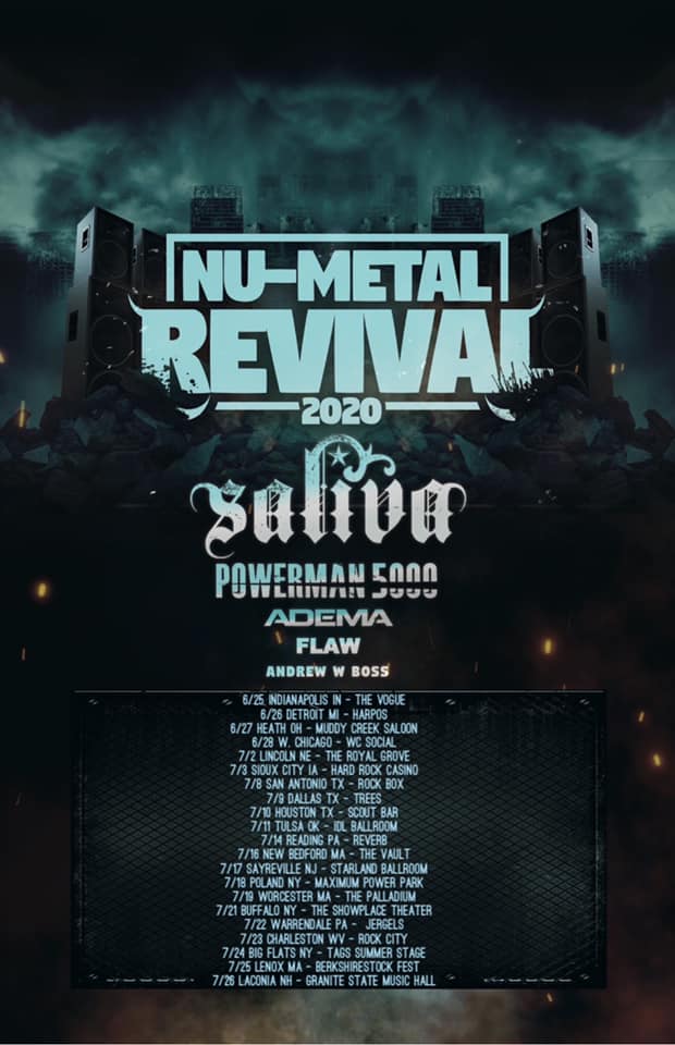 saliva tour dates, SALIVA, POWERMAN 5000, ADEMA And FLAW Announce 2020 ‘Nu-Metal Revival’ Tour