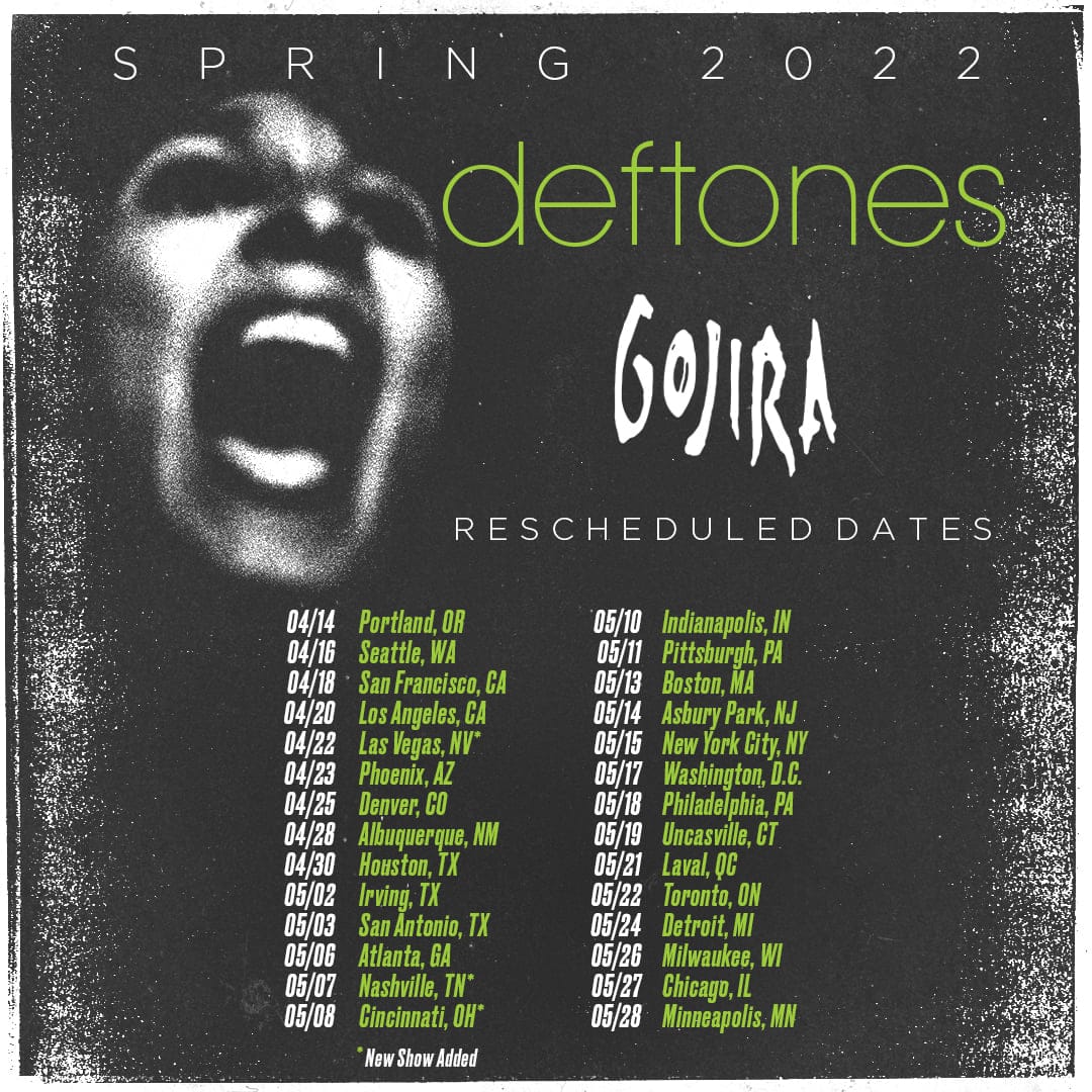 deftones gojira tour dates 2022, DEFTONES And GOJIRA Postpone North American Tour Until Spring Of 2022