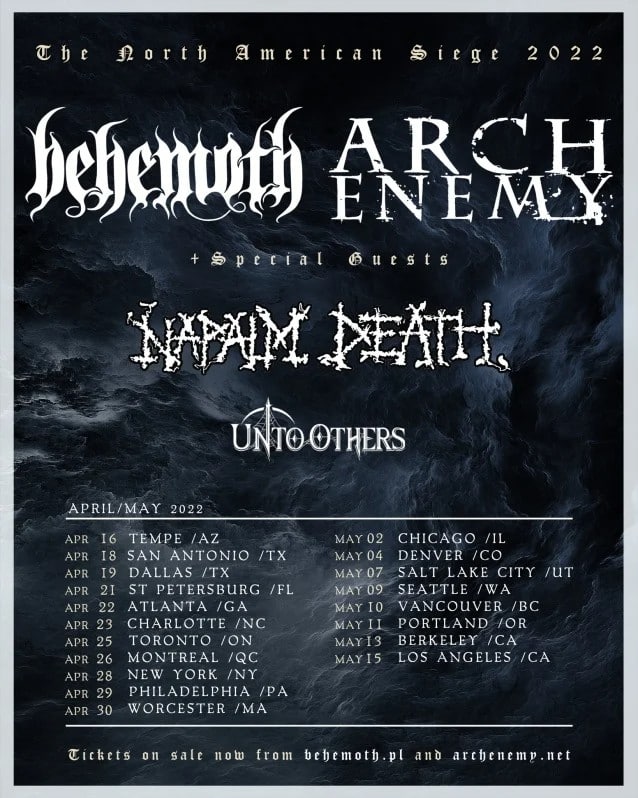 arch enemy behemoth tour, ARCH ENEMY And BEHEMOTH To Co-Headline ‘North American Siege’ 2022 Tour With NAPALM DEATH
