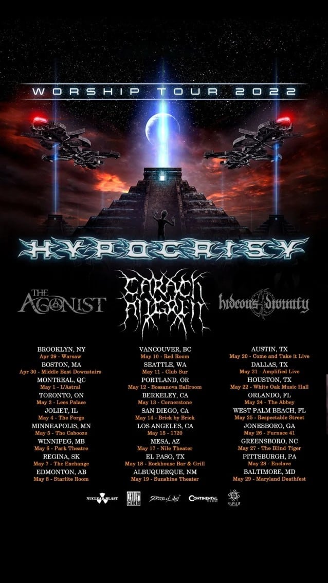 hypocricy tour dates, HYPOCRISY Announce 2022 North American Tour Dates With THE AGONIST Etc.