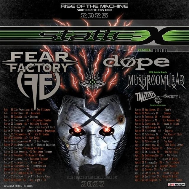 static x tour dates, STATIC-X’s North American Tour With FEAR FACTORY And DOPE Postponed To 2023