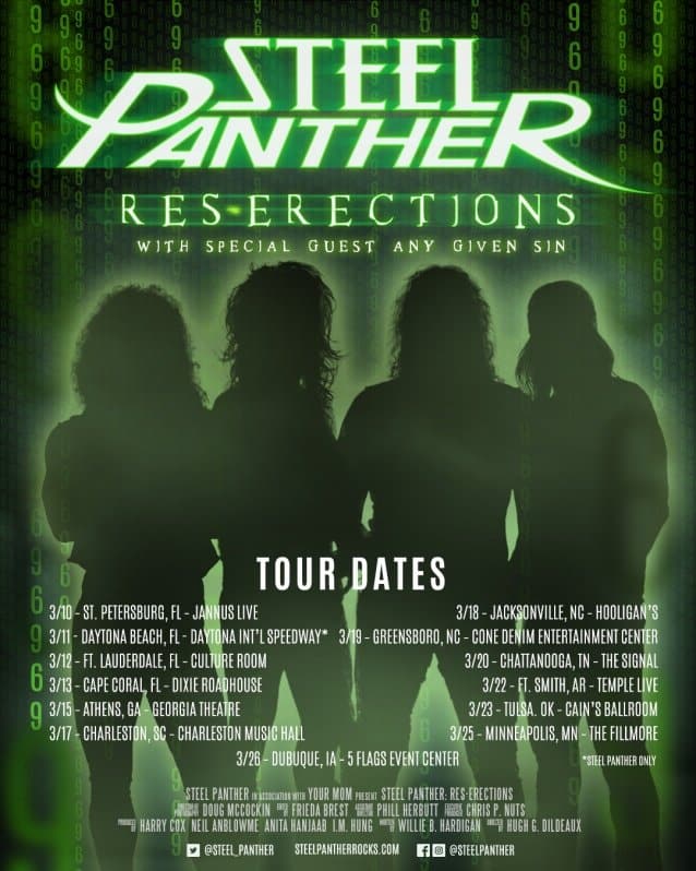 steel panther, STEEL PANTHER Announce ‘Res-Erections’ 2022 Tour Dates